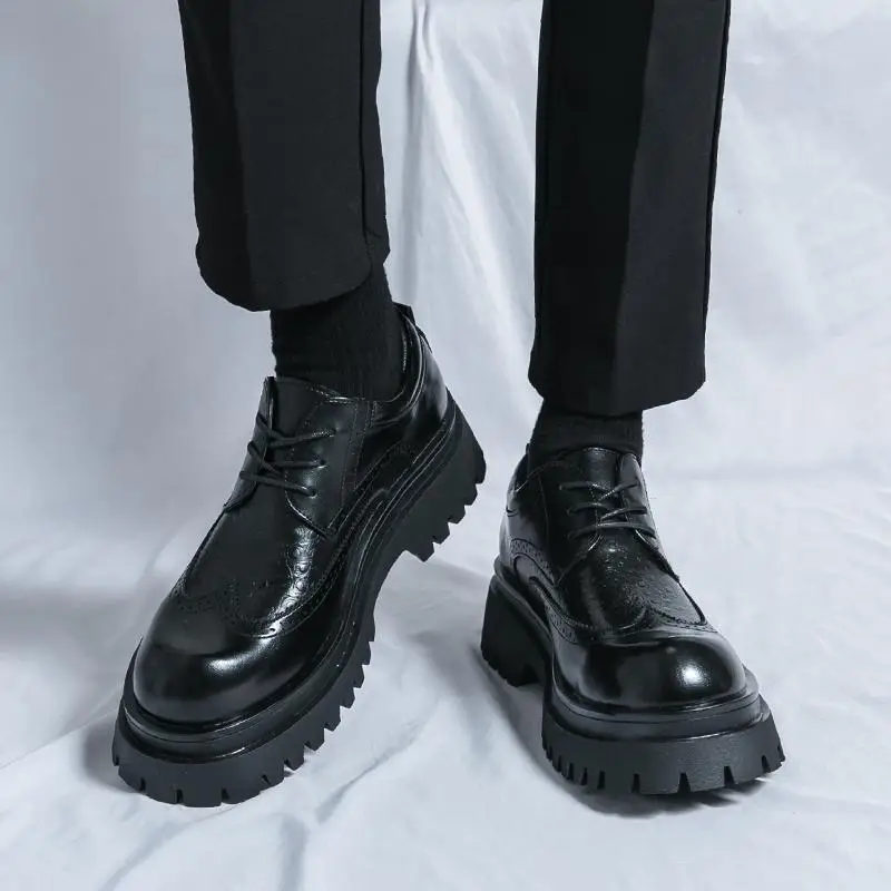 

Party men's casual business dress leather black small leather platform Korean version round head teen