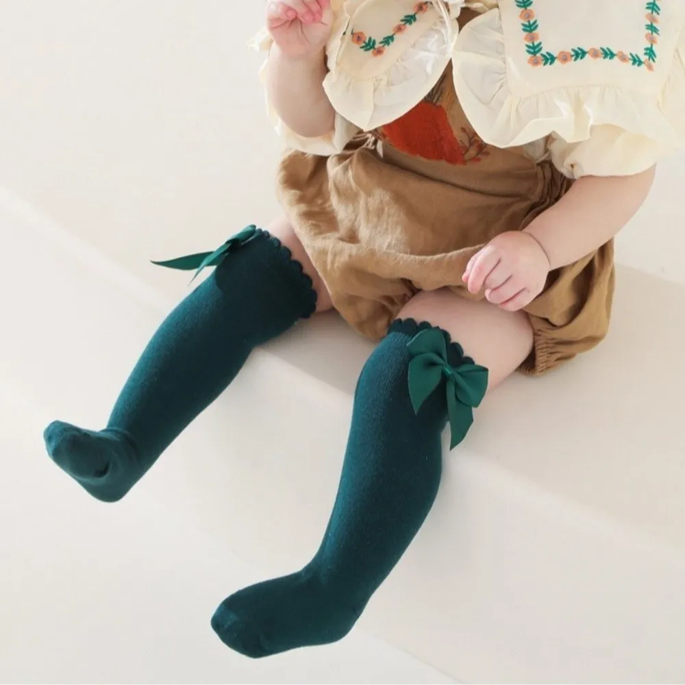 new Bow Leg Warmers Red Green Cotton Hosiery Princess Socks Autumn and Winter
