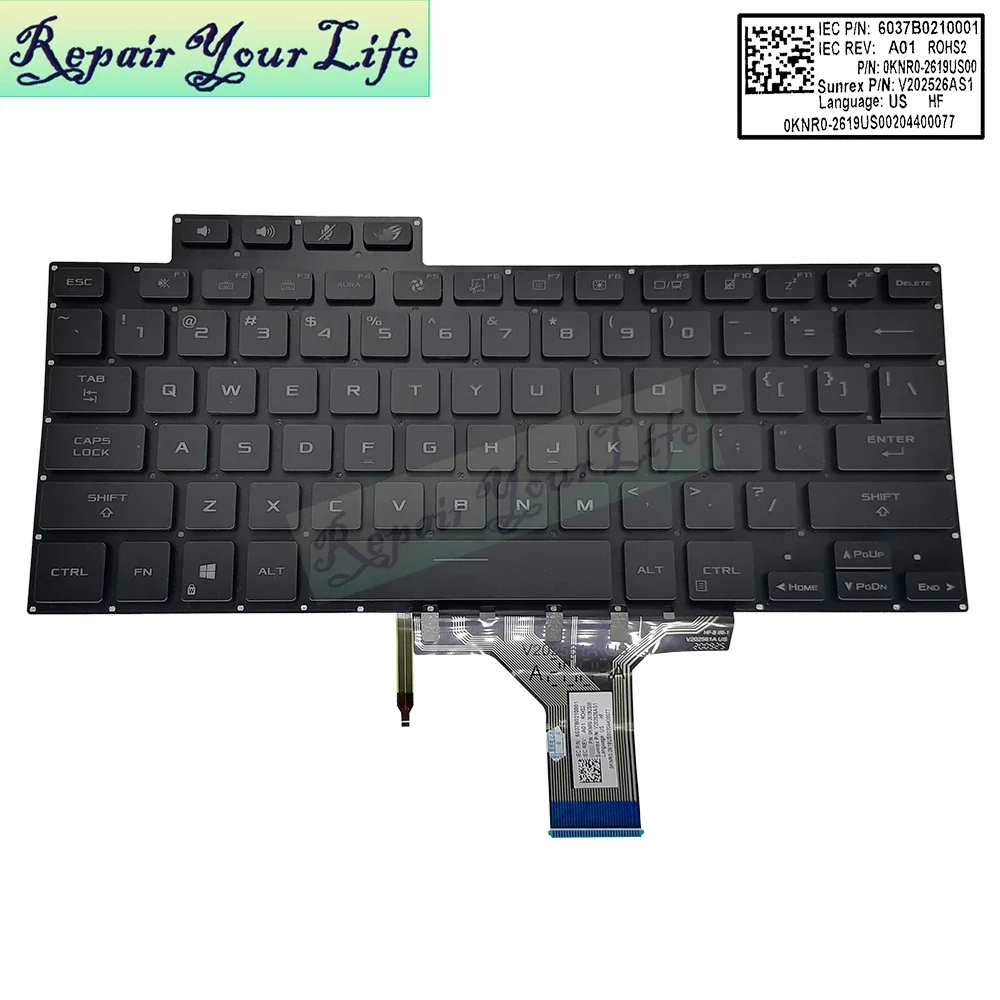 US Backlit Keyboard for ASUS ROG Flow X13 GV301 GV301QC GV301QH GV301QE Gaming Laptop Keyboards Backlight V202526AS1 2619US00