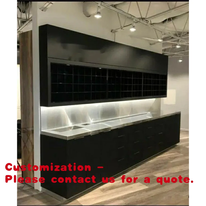 

Customize.New Style Gold Wood Color Bar Hair Salon Storage Cabinet With Sink Customizable Size and Color Display Rack