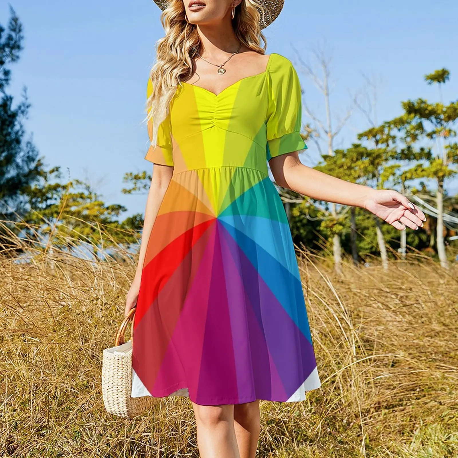 Colour Wheel Short Sleeved Dress summer clothes evening dresses ladies Dress