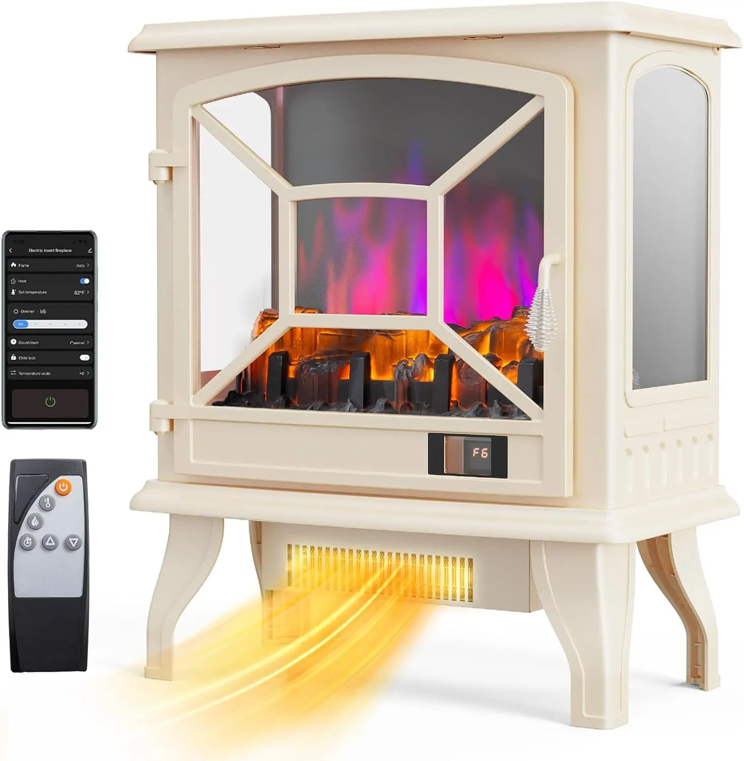 

1400W Electric Fireplace Stove Space Heater, 23''H Portable Freestanding with 68°F-95°F Temp Control, 3D Realistic Flame Ef