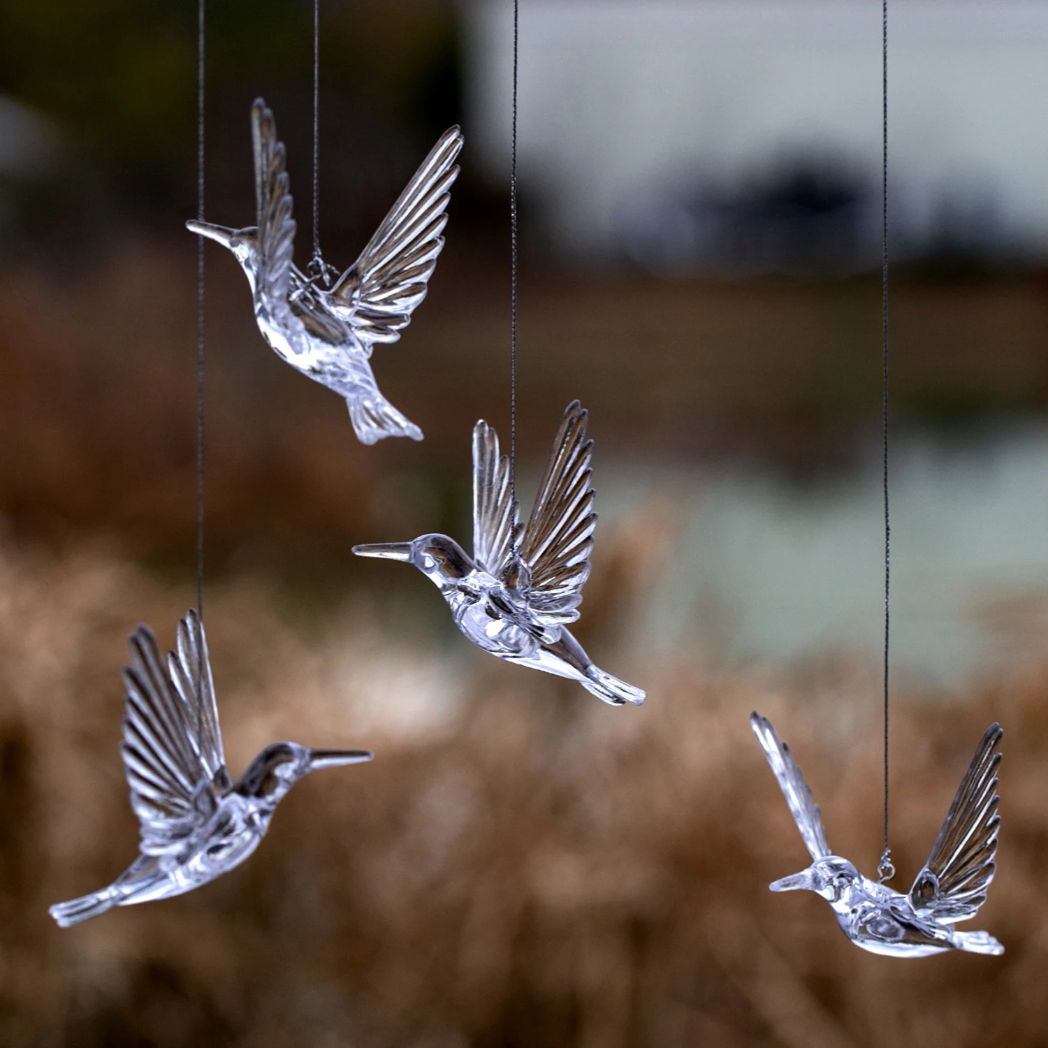 Set of 4 Random Style Clear Acrylic Bird Pendants for HomeWindowsOutdoorGarden Holiday and Wedding Decorations (Ribbon Lncluded)