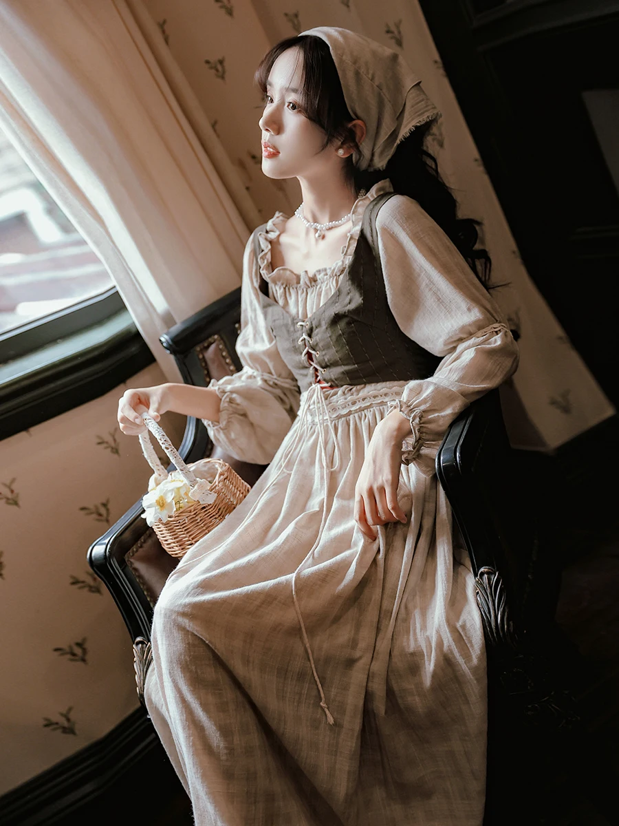 

Medieval Cottagecore Mori Girl Dress Woman Vintage French Style Prairie Chic Lawn Dresses Retro Vestido Festa