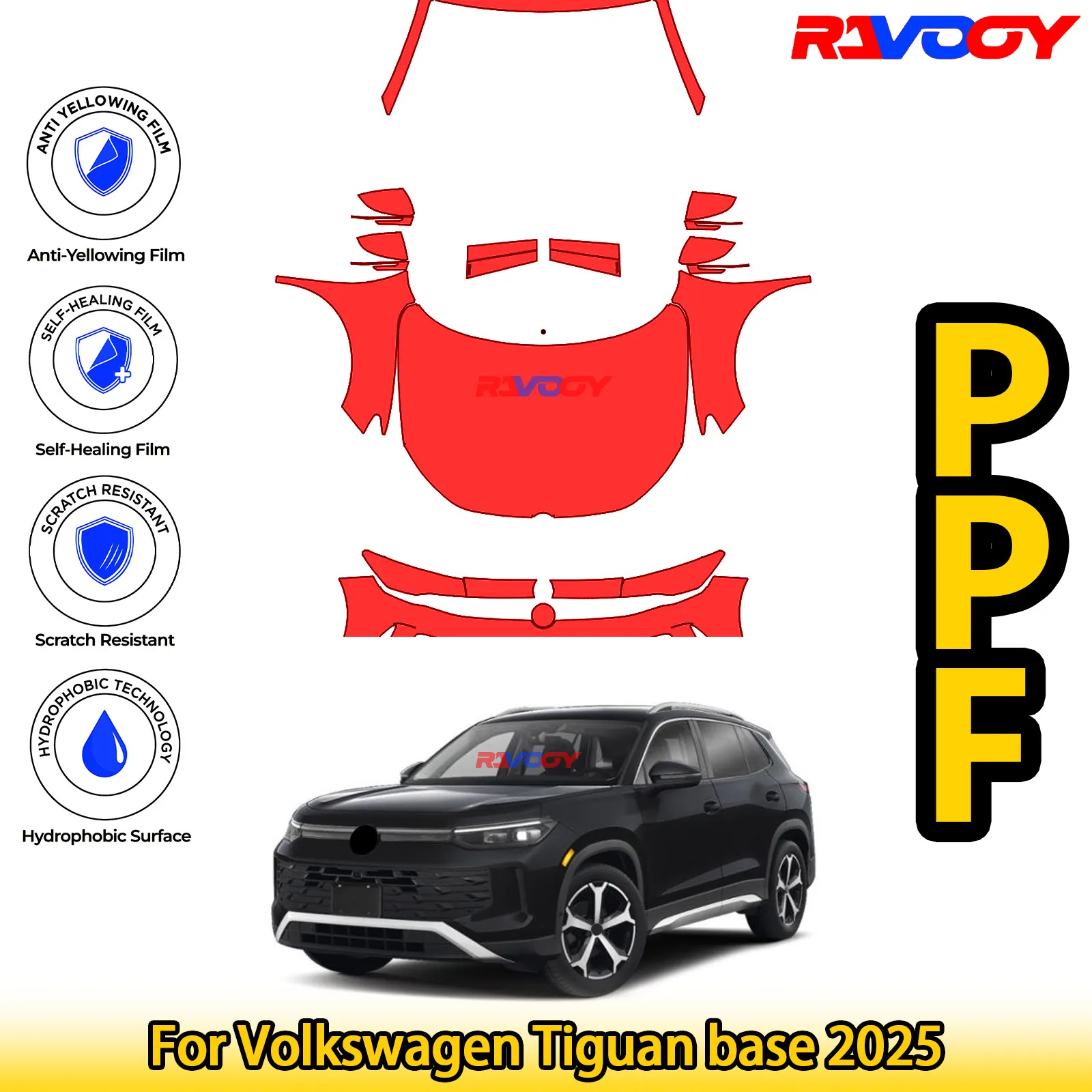 

For Volkswagen Tiguan base 2025 Glossy Matte Black Precut front PPF Kit Paint Protection Film