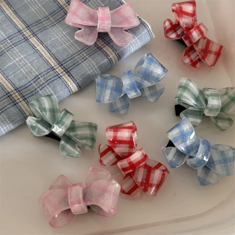 Girl Plaid Bow Duckbill Clip Sweet All-Matching Shredded Hair Bangs Clip Side Side Clip Hairpin Hair Accessories Headdress New