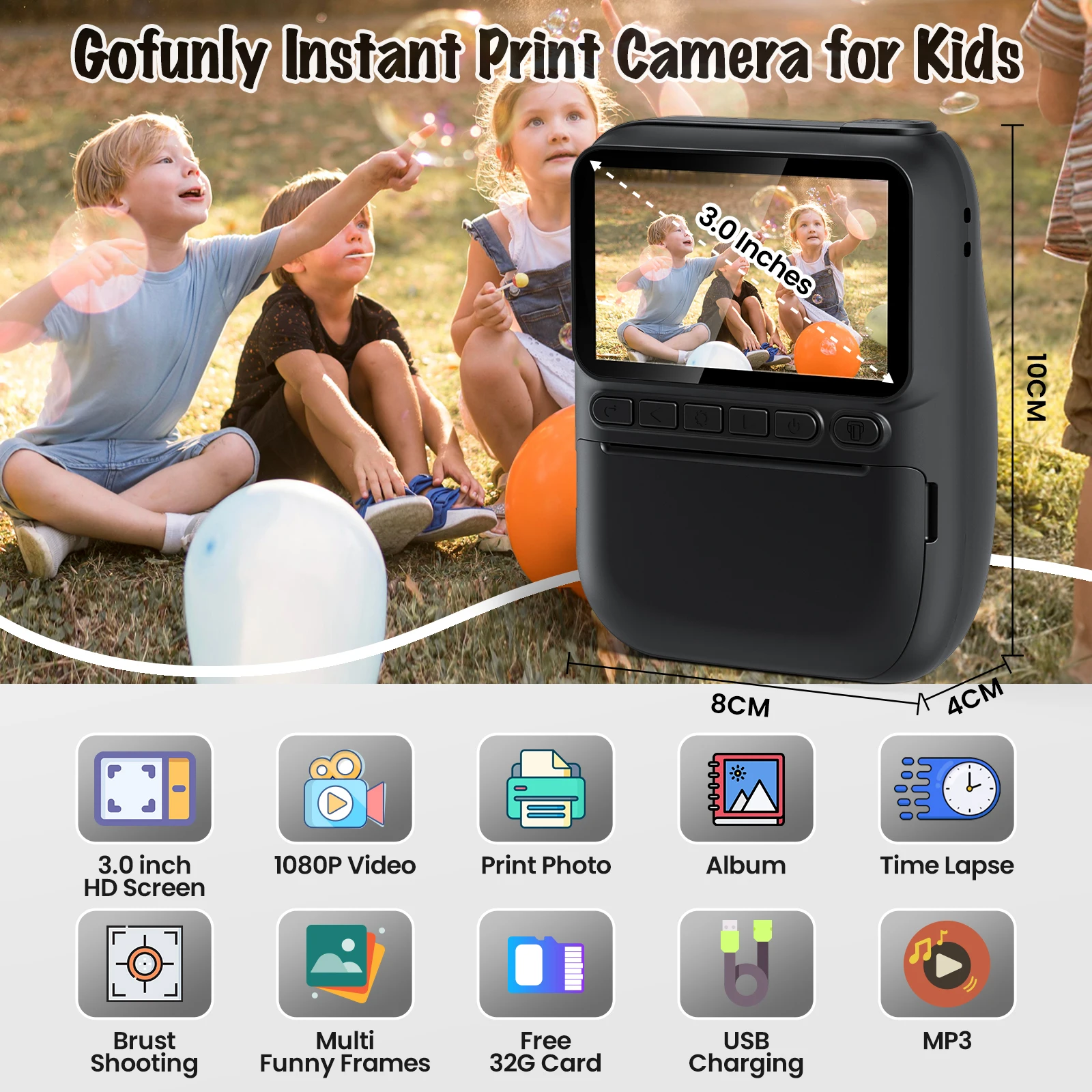 เด็กพิมพ์กล้องดิจิตอลกล้องของเล่นสําหรับ Toddle 1080P กล้องเซลฟี่ 32G ของขวัญสําหรับเด็ก