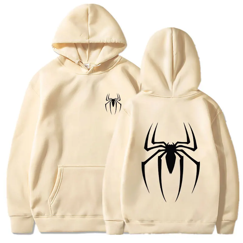 Mens Y2K Spider Print Hooded Streetwear Retro Clothing Loose Hip Hop Quirky Punk Sweatshirt Fashion Couple Sports Sweater