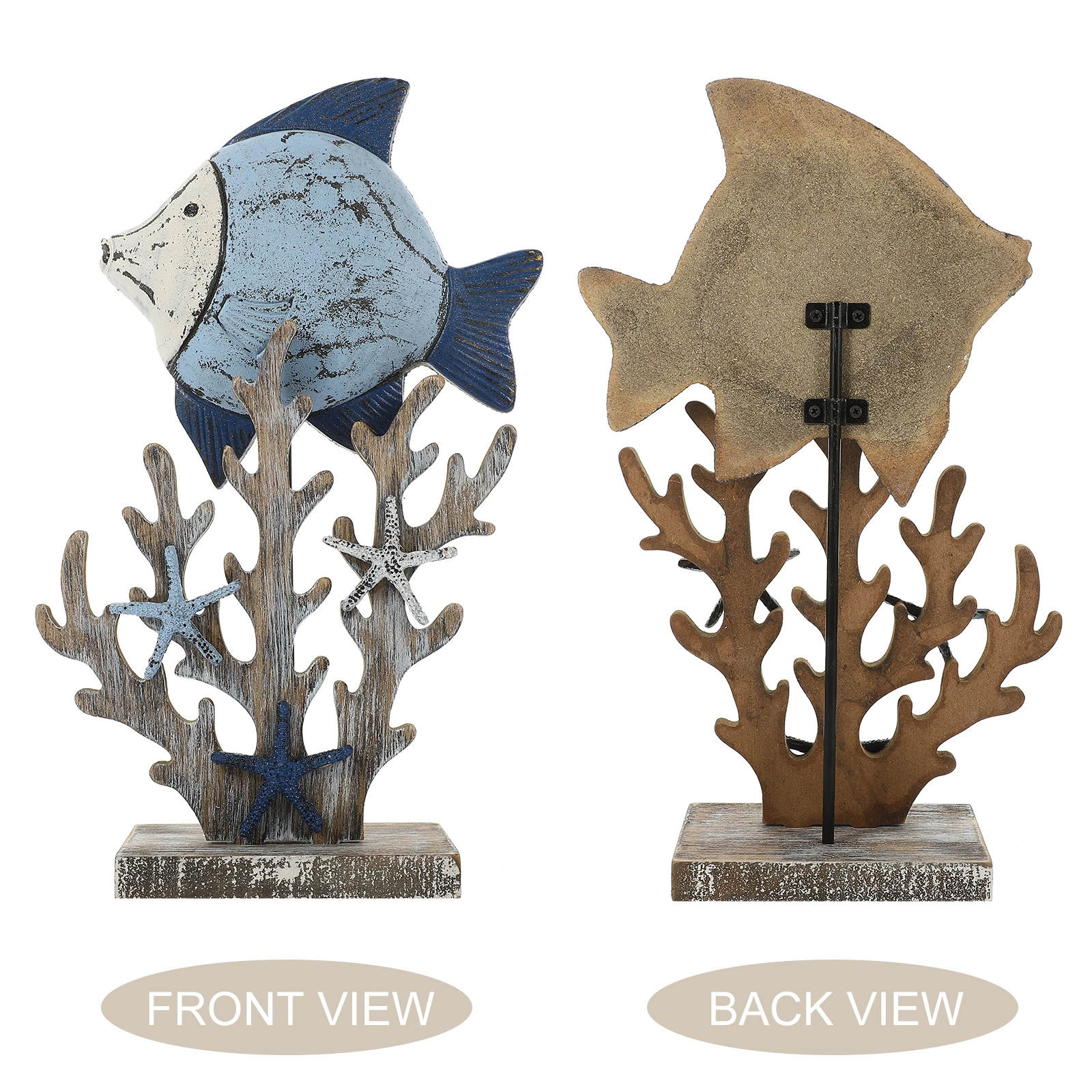 

Mediterranean Style Wood Craft Retro Coral Fish Figurine Ocean Themed Home Decor Tabletop naments Wooden Carving Art Piece