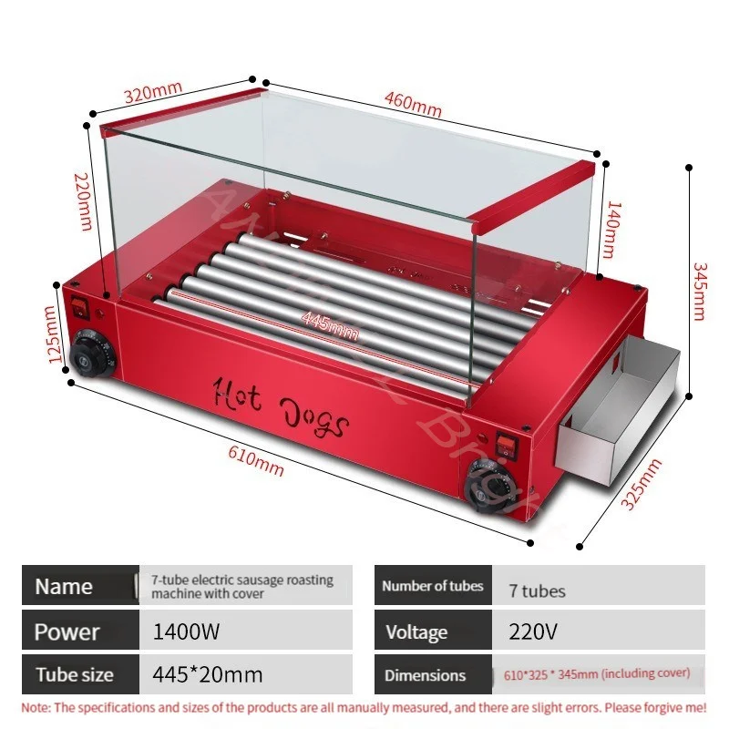 Электрическая машинка для приготовления сосисок, 7 трубок с капюшоном, для хот-догов, роликовый обогреватель сосисок, домашний аппарат для барбекю