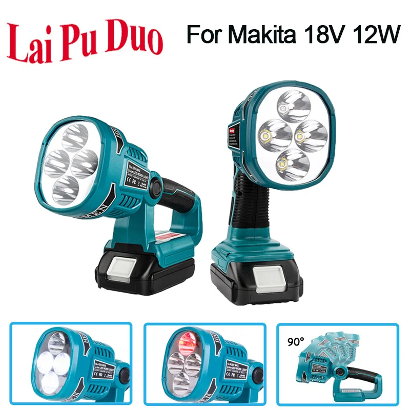 

12W LED Lamp Work Light for Makita 18V BL1430 BL1830(NO Battery,NO Charger)Lithium Battery USB Flashlight Outdoor Lighting