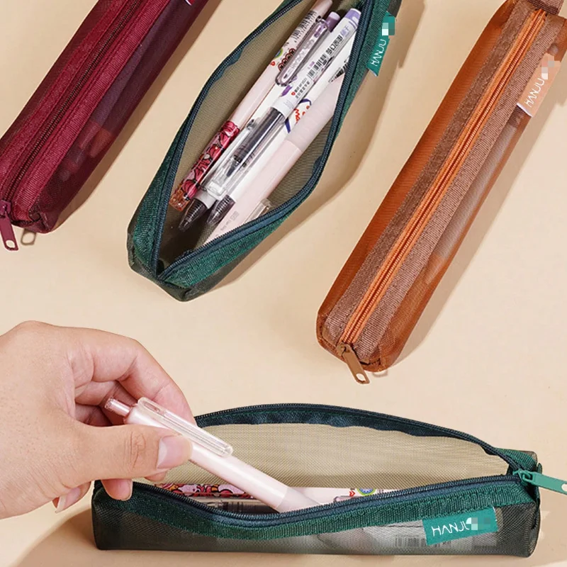 1pc Mesh Pencil Case Storage Bag For Exams Portable Pencil Case Multi-Functional Square Stationery pencil pouch school supplies image 2