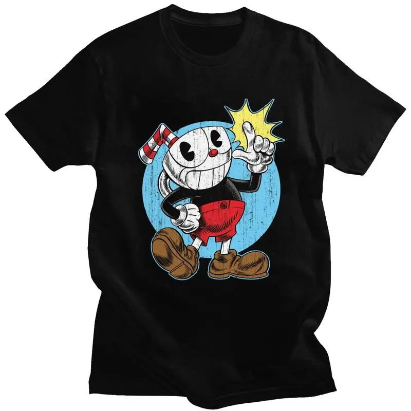 Custom Hot Game Cuphead Tshirts for Men Short Sleeve T Shirt T-shirts Loose Fit 100% Cotton Tee Gift Idea