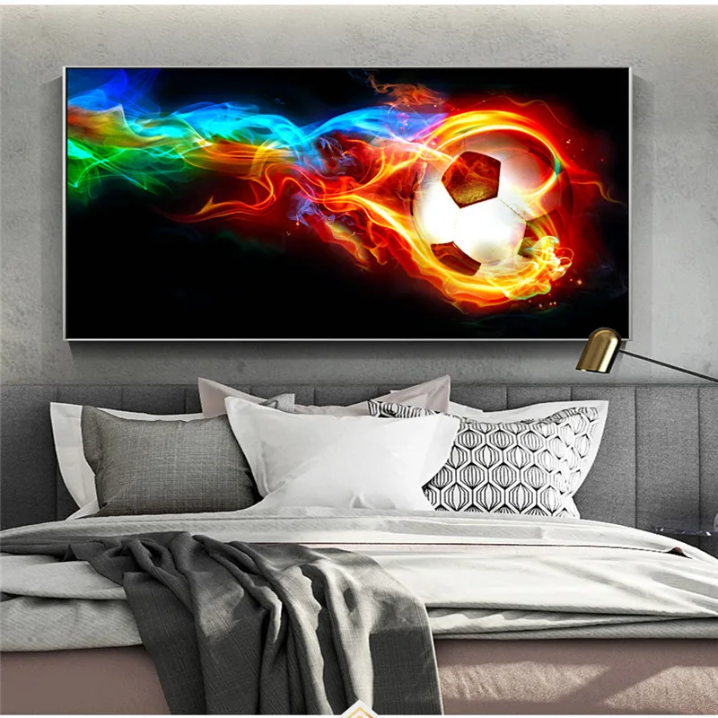 Soccer Ball On Fire Rainbow Wall Art Canvas Paintings Football Home Decor Posters And Prints For Living Room Bedroom Cuadros