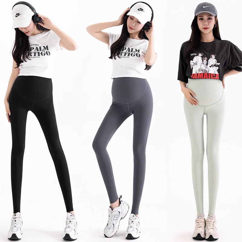 

Seamless Stretch Nylon Legging for Maternity Summer High Waist Cropped Pants for Pregnant Women Sports Casual Pregnancy Wear