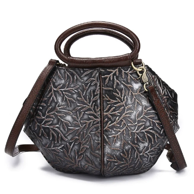 Retro single-shoulder bag casual embossed messenger bag Printing Messenger Bags Female Cowhide Flowers Travel Handbag