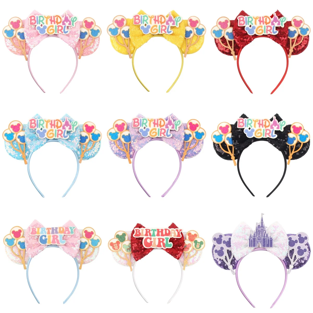 Children's Mickey birthday headbands, sequins, bows, Minnie balloons, ear studs, cute Halloween party decorations, headwear