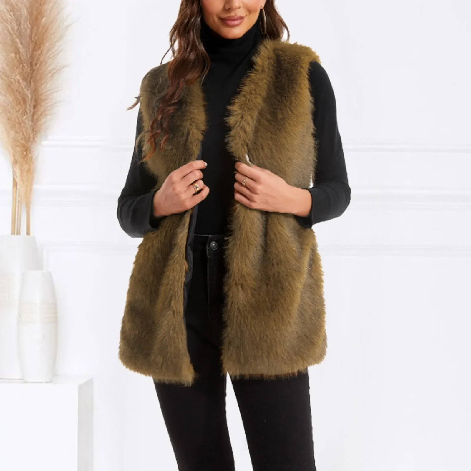 

Winter Fashion Winter Sleeveless Vests Coats Women Coats Furry Outerwear Ladies Long Cold Faux Fur Warm Casual Vest Mujer 2023