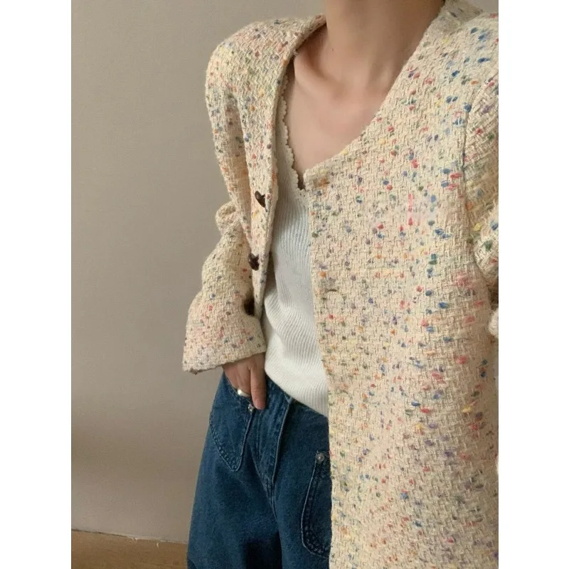 Retro Temperament Colorful Small Fragrant Jacket Women's Autumn High Sense Loose Foreign Versatile Short Tweed Top