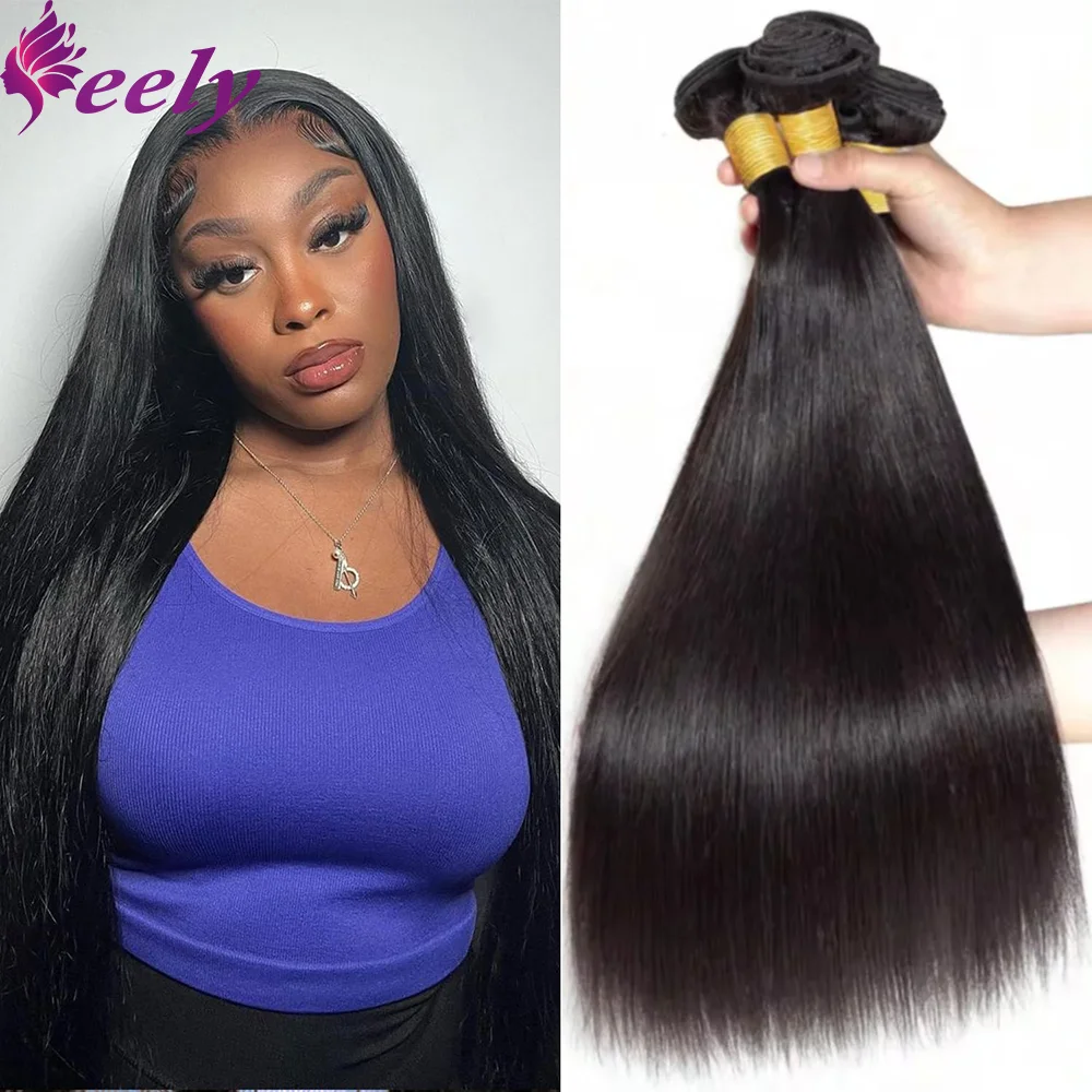 Human Hair Bundles Straight Brazilian 100% Remy Human Hair Extensions 26 28 30 Inches For Woman 1/3 Bundles Natural Black Color