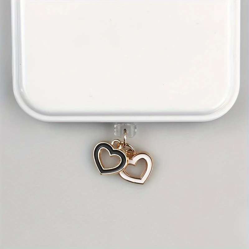 Wtyczka przeciwpyłowa do telefonu komórkowego Czarno-biała miłość Wisiorek do telefonu w kształcie serca do akcesoriów do telefonu do dekoracji wisiorka z portem typu C