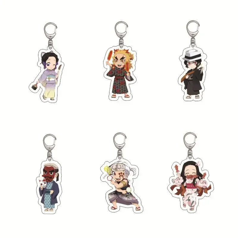 Demon Slayer Kibutsuji Muzan Tokitou Muichirou Kanroji Mitsuri Keychains Acrylic Pendant Car Key Chain Fans Gift Anime Jewelry