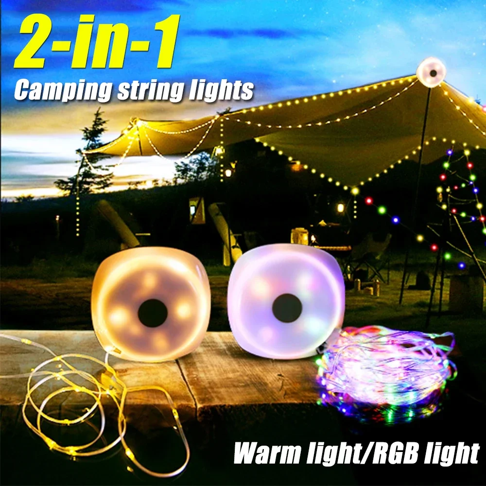 Camping String Lights,33Ft Light with Lanterns (2 in 1 Design),Camping Lights 2000mAh,IPX6 Waterproof,Rechargeable Flashlights