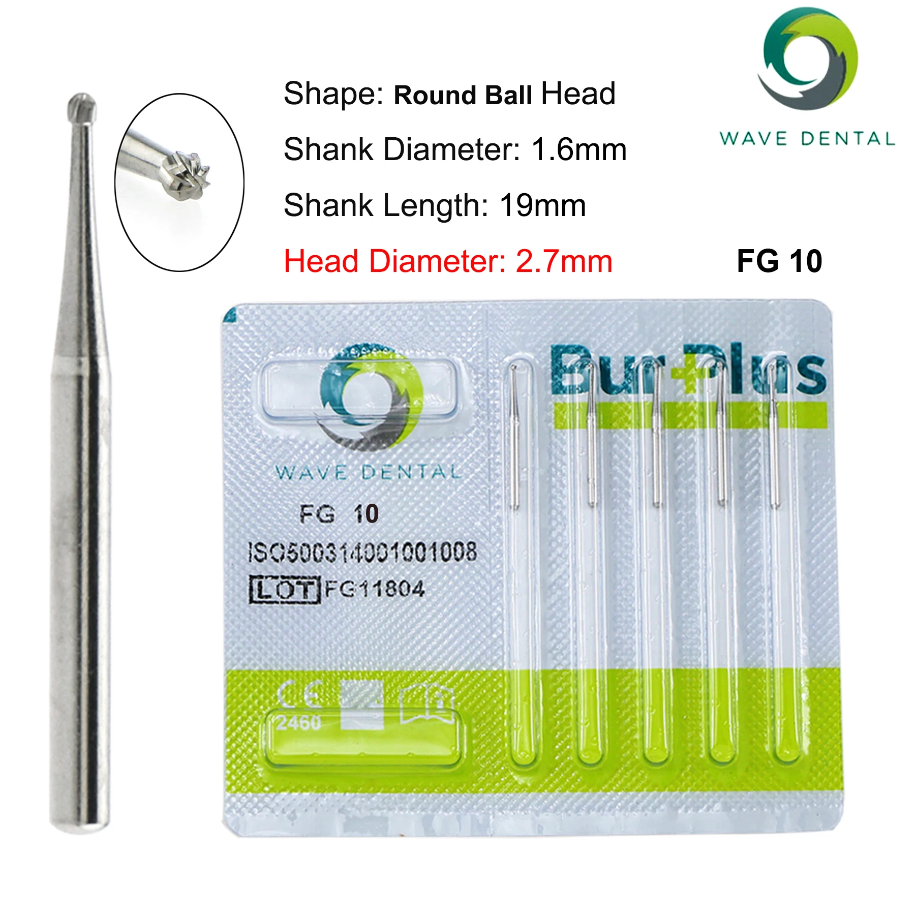PRIMA WAVE Dental Erdbeeren Hartmetallbohrer Bohrer Rund Typ FG Serie für Hochgeschwindigkeitshandstück Durchmesser 1,6 mm 5 Stück/Packung