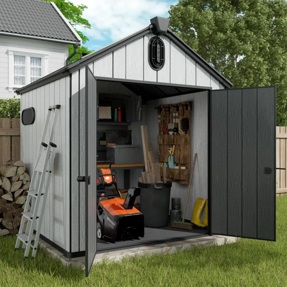 

6x6 FT Outdoor Resin Storage Shed, All Weather Resistant Plastic Shed w/Air Vents & Window, Floor & Lockable Door, Waterproof