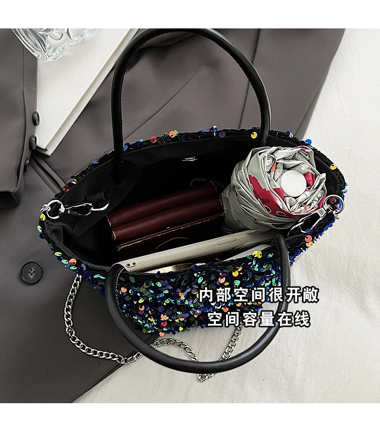 Sequin Handbags and Purse Underarm Tote Bag for Women 2024 New Fashion Shiny Chain Shoulder Crossbody Bag Female Prom Party