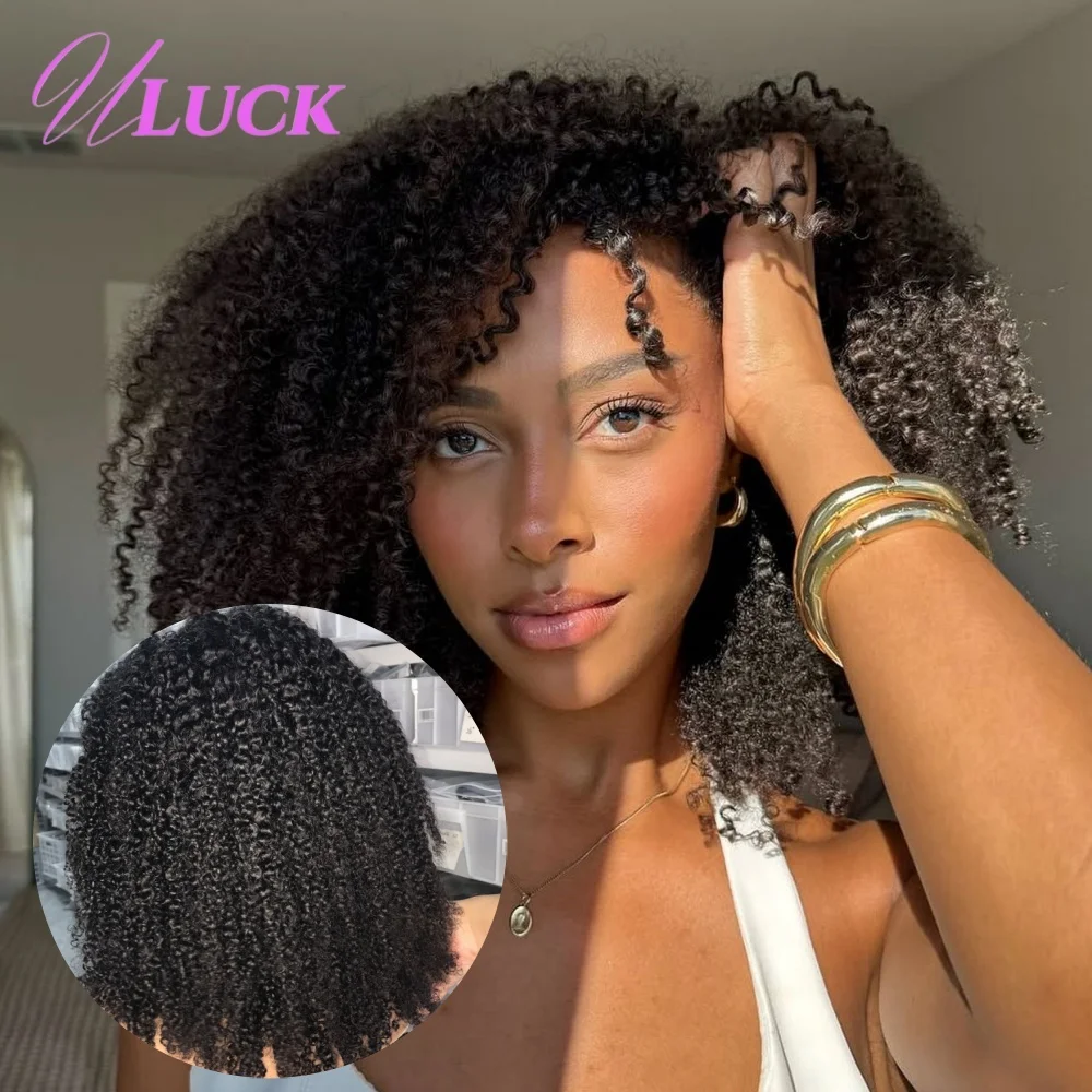 

Uluck Glueless Wigs 350% Density Adjustable Half Wigs Burmese Pixi Curly Half Wig 100% Real Human Hair Wigs Wear To Go For Women