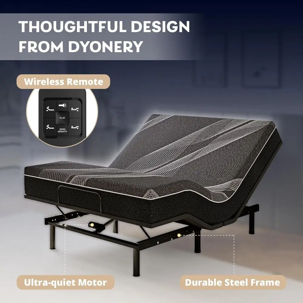 Dyonery Twin XL Adjustable Bed Baswith WirelRemote + 12 Inch Twin XL Gel Memory oam MattrBed in a Box, and oot Incline, Zero Gra view 4