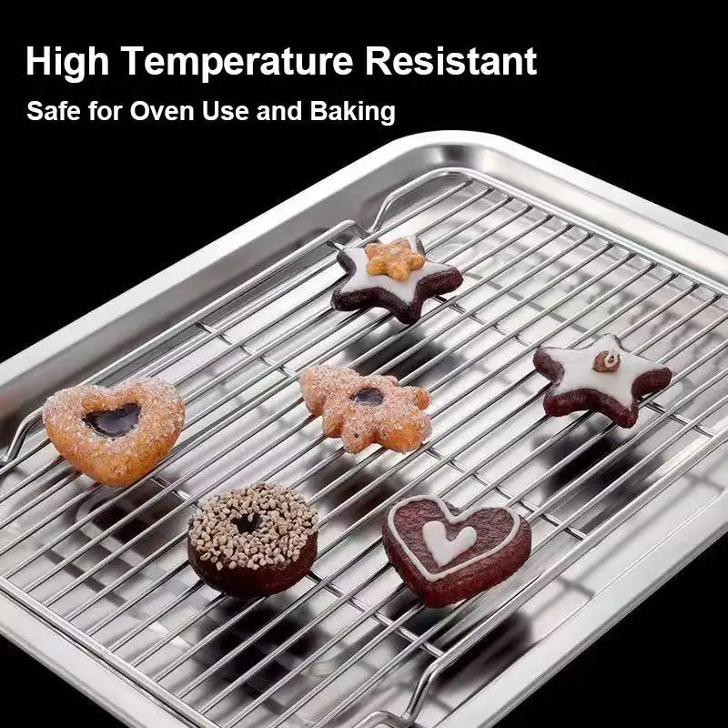 Stainless Steel Baking Tray Set With Cooling Rack Non Stick Oven Pan Roasting BBQ Cooking Accessories