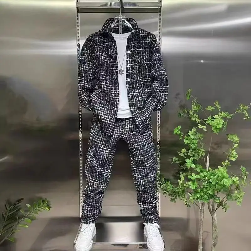 Autumn New Men's Suit Fashionable and Versatile Casual Shirt and Trousers Two-piece Set