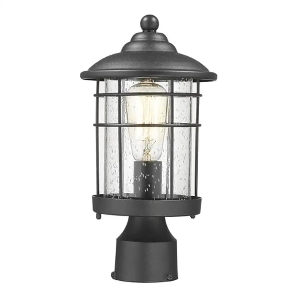 

Outdoor Black Finish Post Light Fixture with Seeded Glass Shade Weather Resistant 13 Inch Lantern