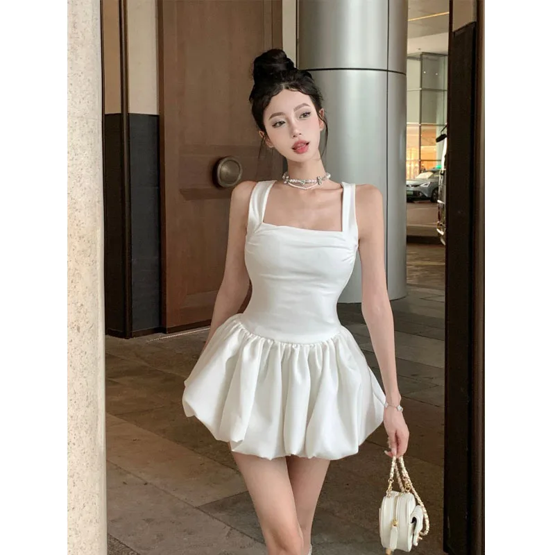 HOUZHOU Kawaii Sweet White Mini Dress Elegant Balletcore Women Korean Y2k Summer Sexy Short Dresses Party Dress French Vintage