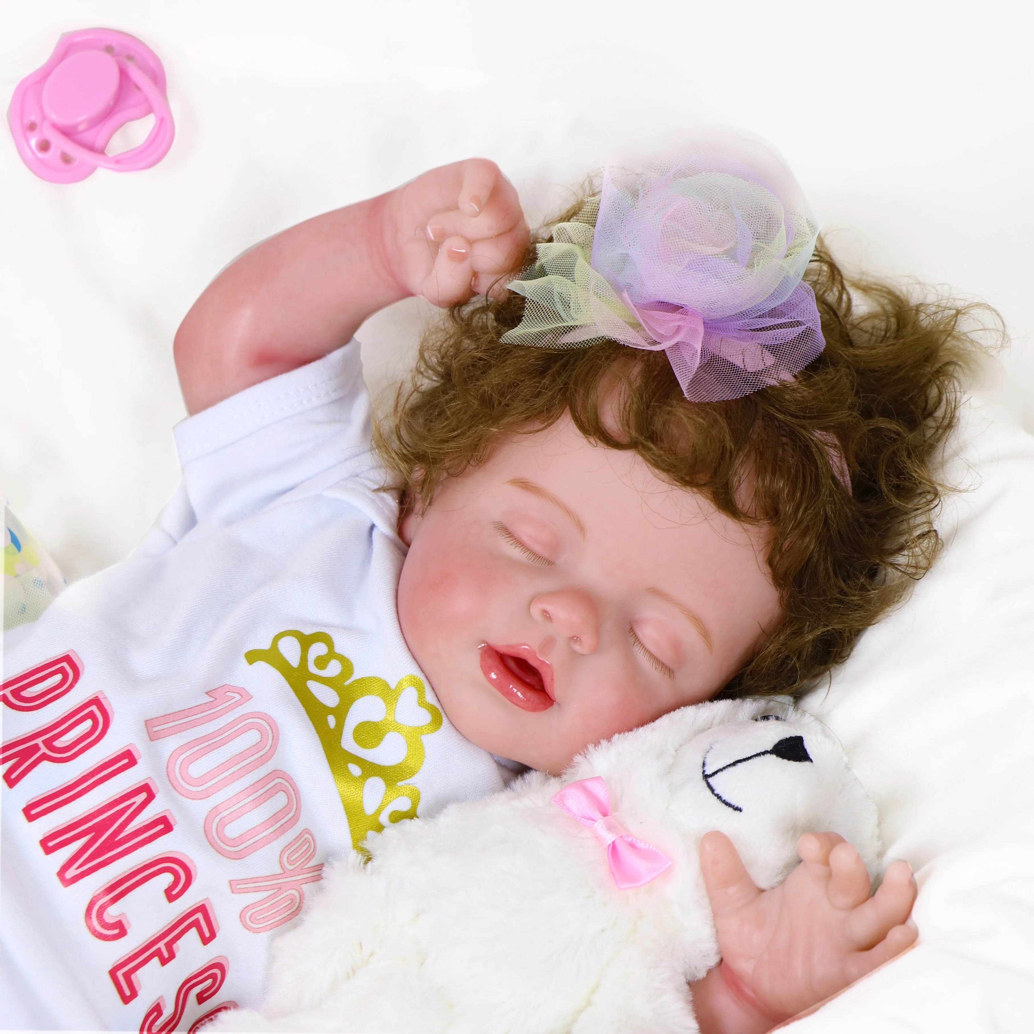 20 inch Sleeping Reborn doll Dream on Little Princess with 3D Painted Skin Visible Veins and Rooted hair, and make Sleeping eyes