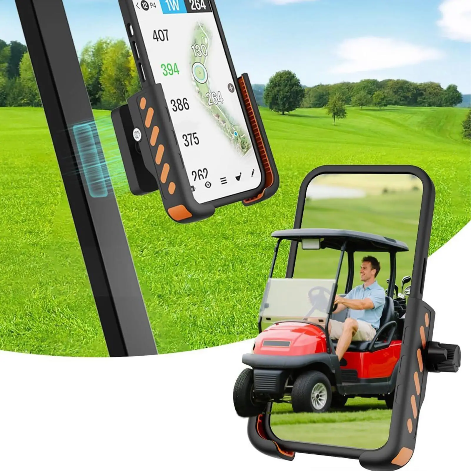 

Phone Holder For Golf Cart Magnetic Golf Push Cart Phone Holder 360 Degree Rotation Clamp Anti-Slip Stand Portable Quick-Release
