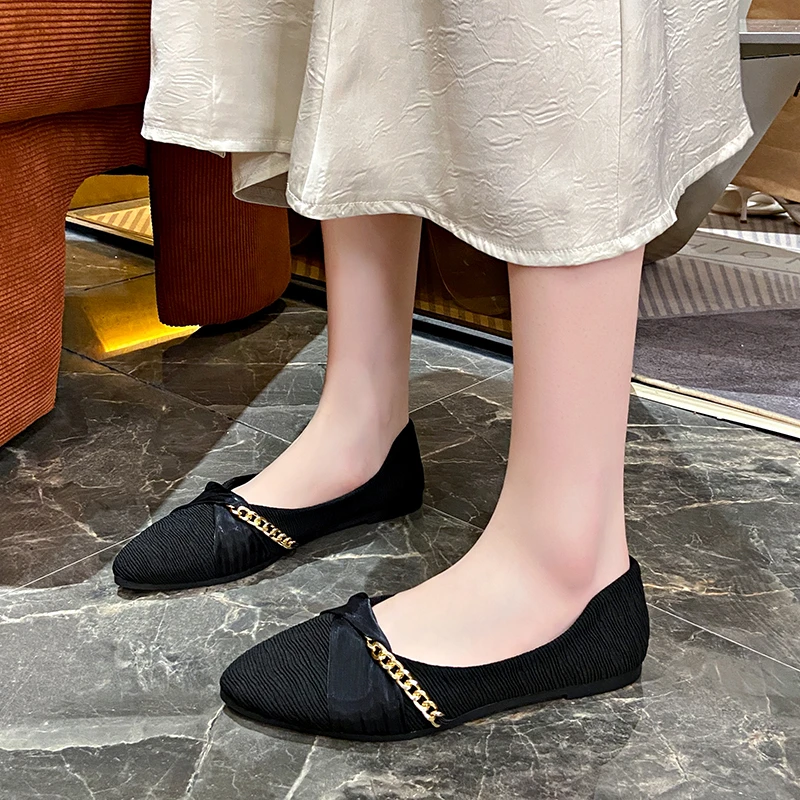 

Женская обувь, новинка 2023 года, осенняя повседневная модная женская обувь с открытым носком, мягкие остроконечные модельные туфли, удобные туфли на плоской подошве, Zapatos De Mujer