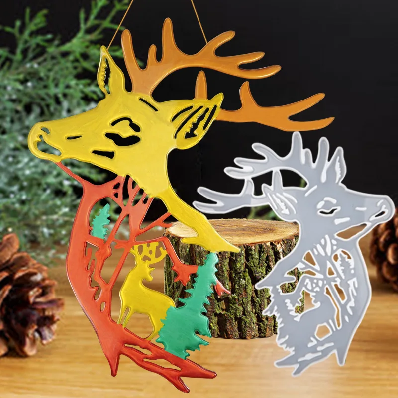 DIY Epoxy Resin Mold Deer Head Small Antlers House Pendant Jewelry Wall Decoration Mirror Resin Silicone Mold