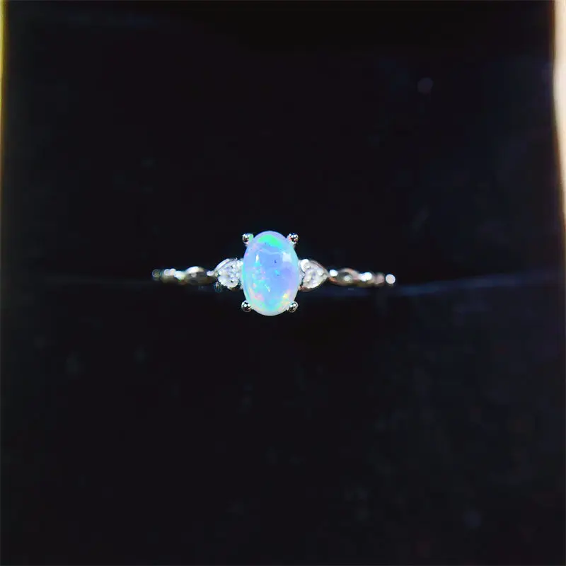 Natutal Opal 4x6mm Rings for Women 925 Silver Wedding Rings Jewelry for Women Simple Design Luxury Ring