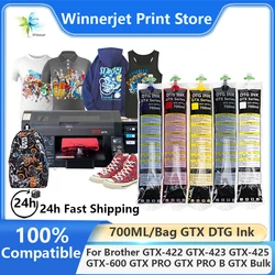 Winnerjet dtgテキスタイルインクバッグ、ブラザー用チップ付き、新しい、GTX-422、GTX-423、GTX-425、GTX-600、gtx pro、gtx pro b、gtx、バッグあたり700ml