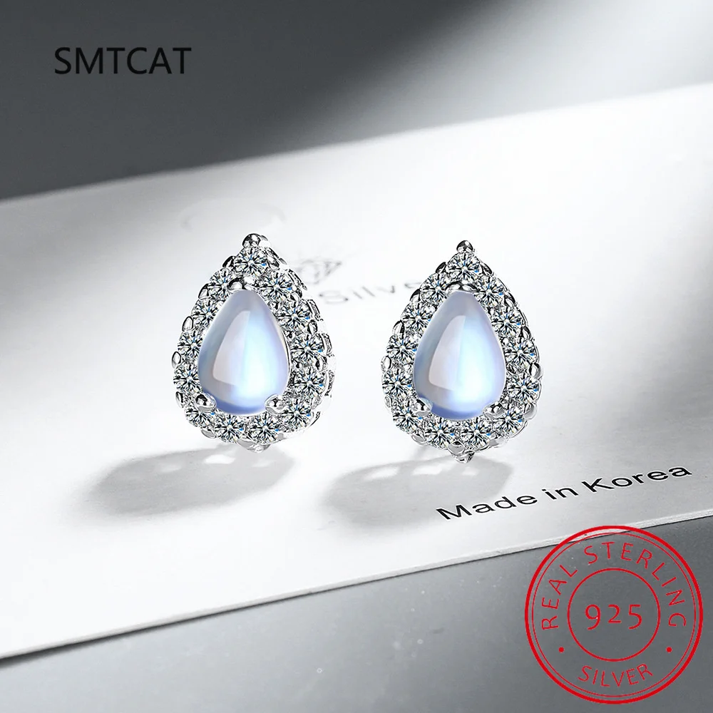 Pear Genuine Blue Opal Stone 925 Sterling Silver Water Drop Stud Earring for Women Gemstone Statement Jewelry Brincos de Prata