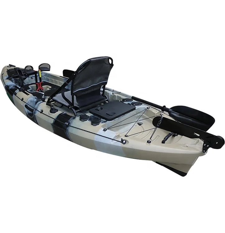 2024 Nuovo design in plastica per kayak da pesca a pedale per mare, lago, fiume, canoa, lunghezza 3,18 m, materiale per scafo in HDPE