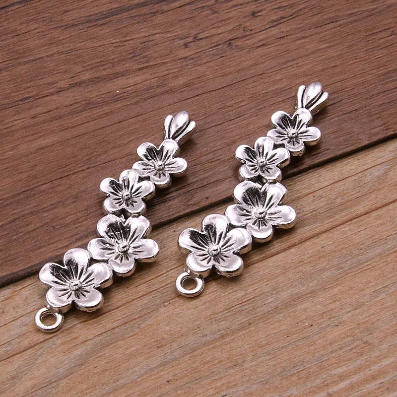 6PCS 15*52mm Metal Alloy 2 Color 3D Branches 4 Flower Charms Plant Pendants For DIY Necklace Bracelet Jewelry Making Findings