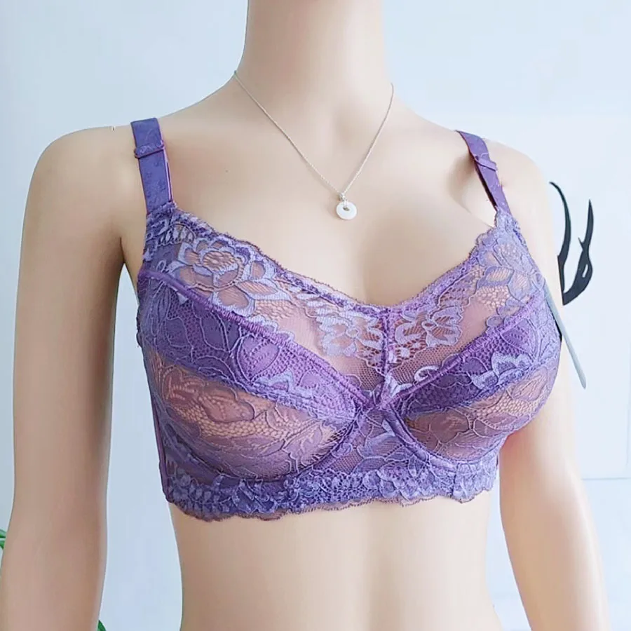 Lagre Cup Bras For Women Sexy Lingeries Super Thin Large Cups Breathable Spongless Transparent Lace Lady\'s Underwear