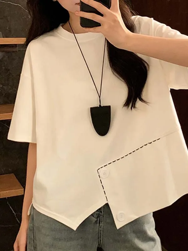 

Summer New plus Size Korean Design Short Sleeve T-Shirt Casual Versatile Asymmetrical Slimming High-End Feeling Women's Top