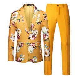 ( Jacket + Pants ) Men Jacquard Suit 2024 New Male Wedding Dance Party Flower Blazers and Trousers Large Size 6XL