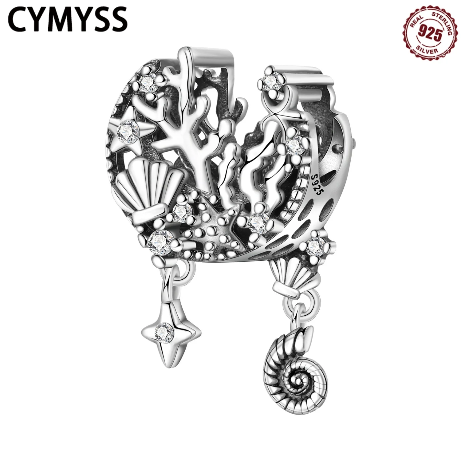 

CYMYSS 2025 New 925 Sterling Silver Jewelry Star Moon Shell Seaweed Beads Boutique Birthday Party Gift Cutout Design Women Beads