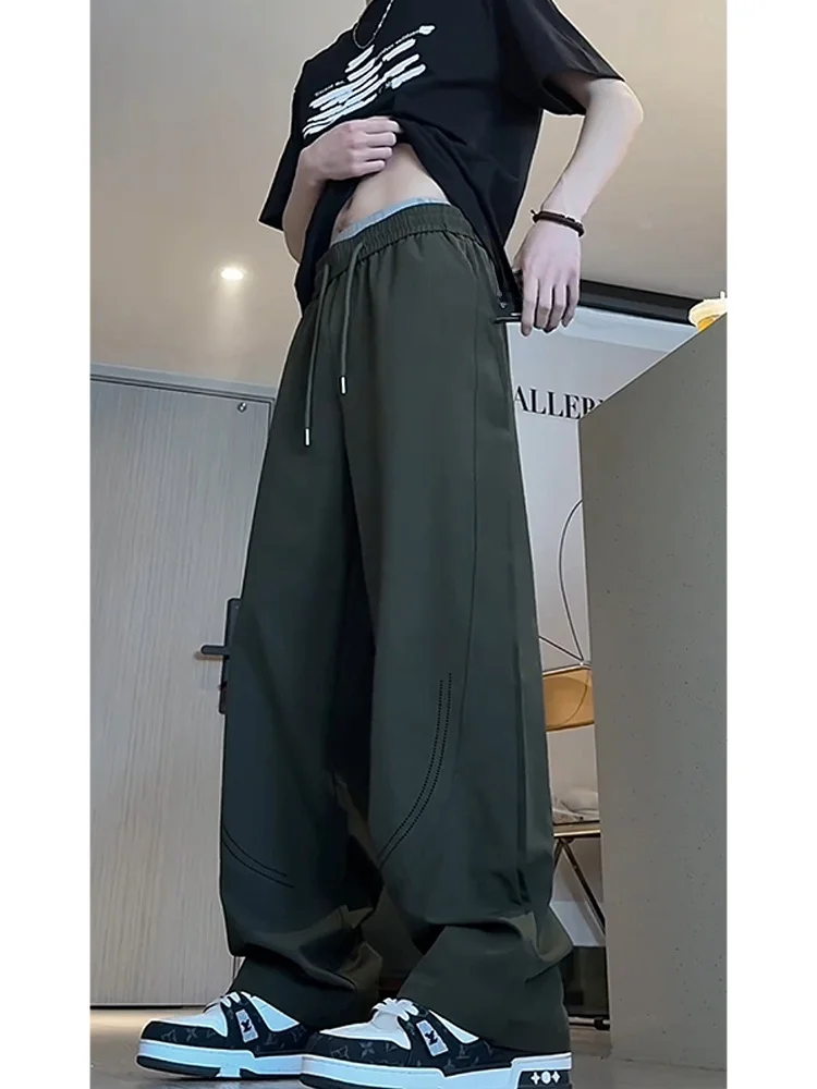 

Military een Laser Perforated Ice Silk Men's Summer Thin Sport Qui Dry Straight Leg Pants Casual Faion Straight Leg Tro...